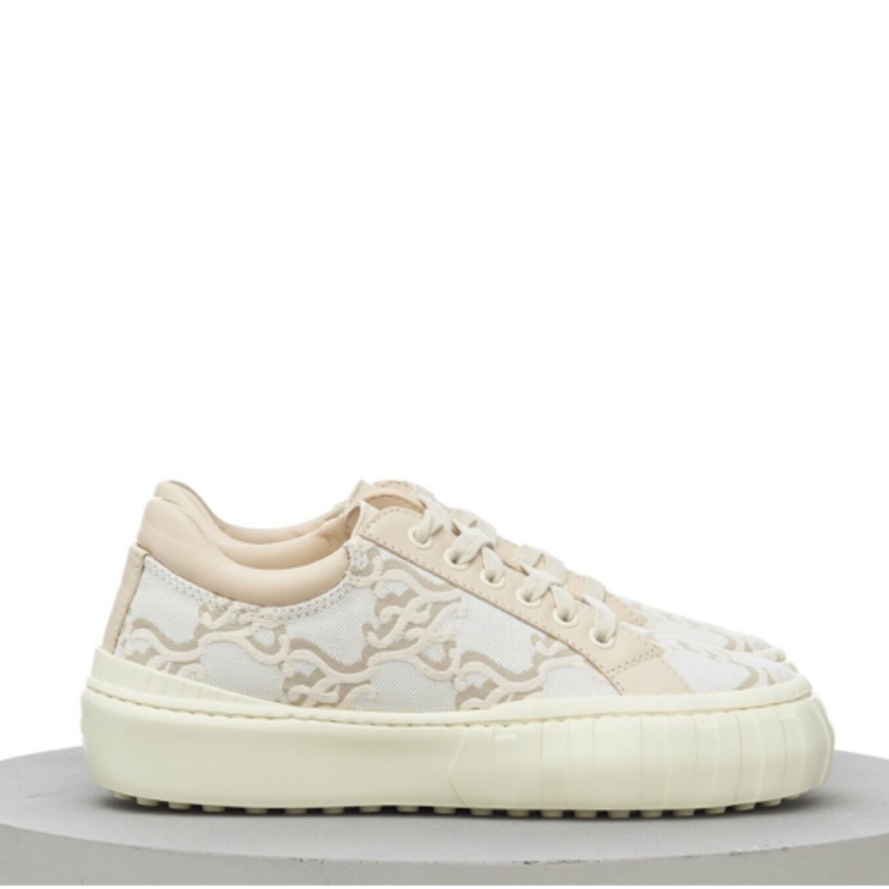 Fendi Roma Force Ff Karligraphy Motif Low Top Sneakers In Beige & White